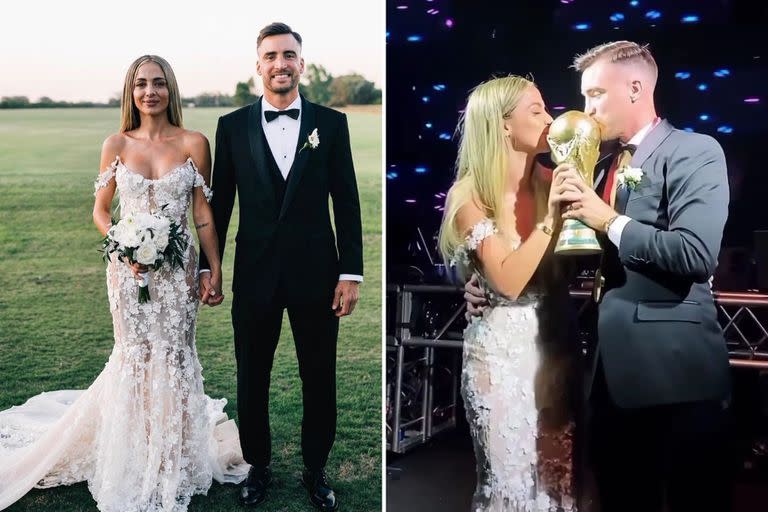 Nicolás Tagliafico y Carolina Calvagni en su casamiento