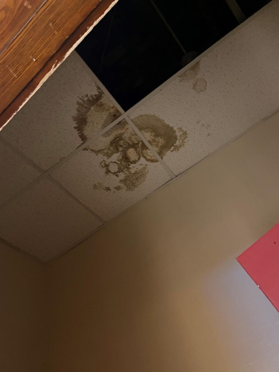 A black stain on the ceiling of a closet in Paterson's School 3.