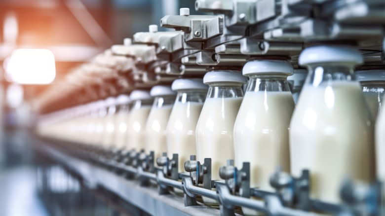 Milk bottles on shelf