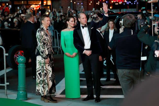 PHOTO: Britain's Prince William and Kate, Princess of Wales are greeted by Hannah Jones, CEO of the Earthshot Prize, as they arrive for the the second annual Earthshot Prize Awards Ceremony at the MGM Music Hall at Fenway Park, Dec. 2, 2022, in Boston. (Mary Schwalm/AP)