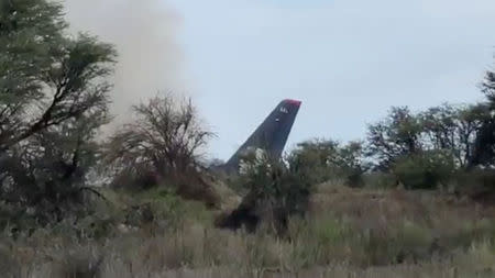 Smoke billows above an Aeromexico-operated Embraer passenger jet that crashed in Mexico's northern state of Durango, July 31, 2018, in this still image taken from a video obtained from social media. Contacto Hoy/via REUTERS