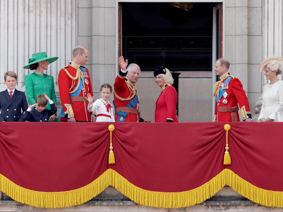 The royal family depart the Buckingham Palace balcony during the Trooping the Colour on June 17.