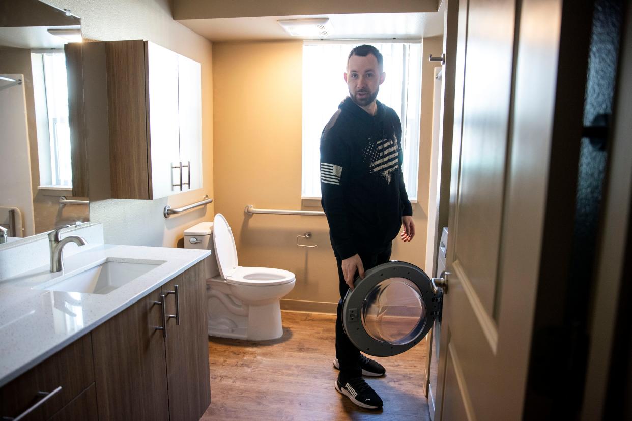 Army National Guard veteran Timothy Goodale is thankful for his new apartment at Courtney Place after spending the past few months couch-surfing.
