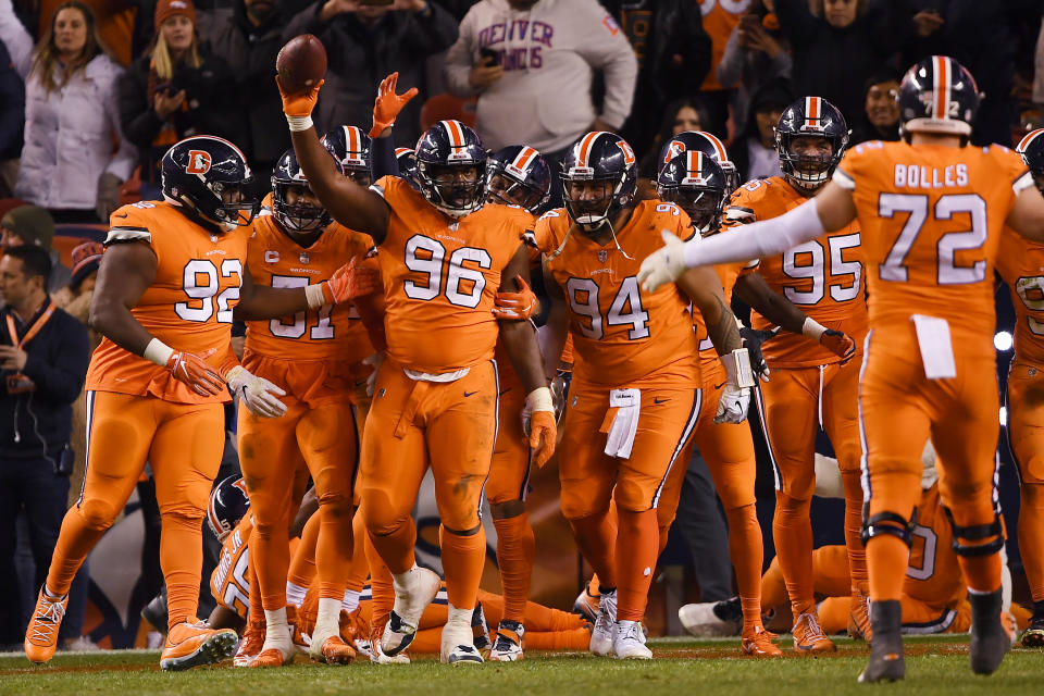 Shelby Harris’ late end zone interception sunk the Steelers and kept the Broncos’ playoff hopes alive. (Getty)