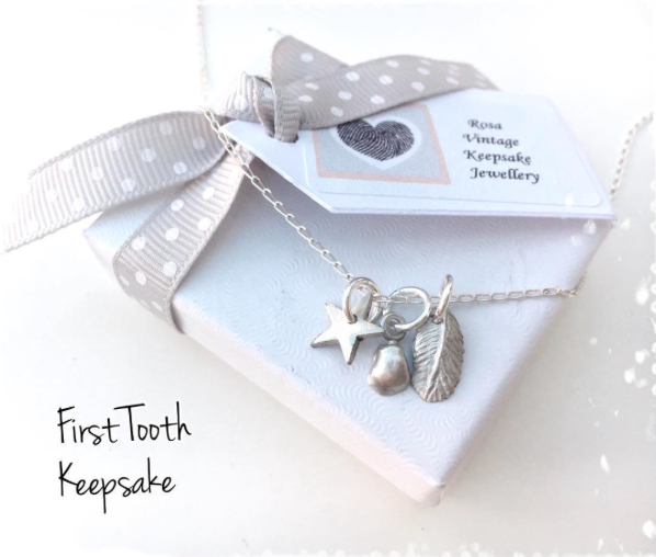 <p>What to do with your child’s baby teeth? (Once you get them back from the Tooth Fairy that is *winky face emoji*.) There are plenty of vendors on Etsy who will cast your baby’s teeth in sterling silver. <em>[Photo: Instagram/rosa_vintagekj]</em> </p>