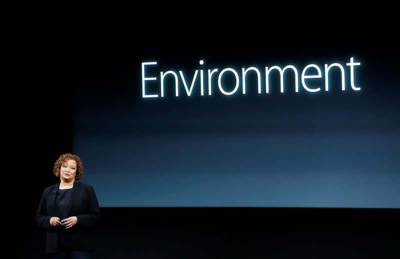 FILE PHOTO: Lisa Jackson, Apple vice president for Environment, Policy and Social Initiatives, speaks during an event at Apple headquarters in Cupertino, California