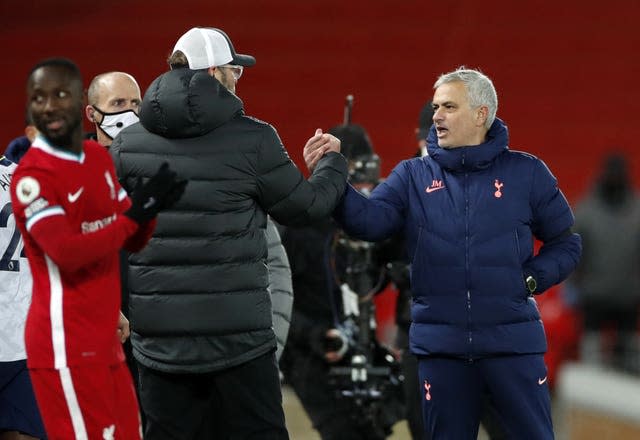 Jose Mourinho, right, and Jurgen Klopp exchanged words at full-time of December's reverse fixture 