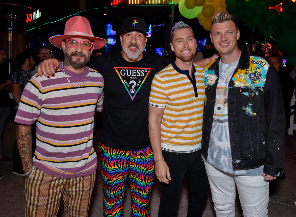 Backstreet Boy AJ McLean, Joey Fatone and Lance Bass from 'N Sync and Backstreet Boy Nick Carter at the After Party for 