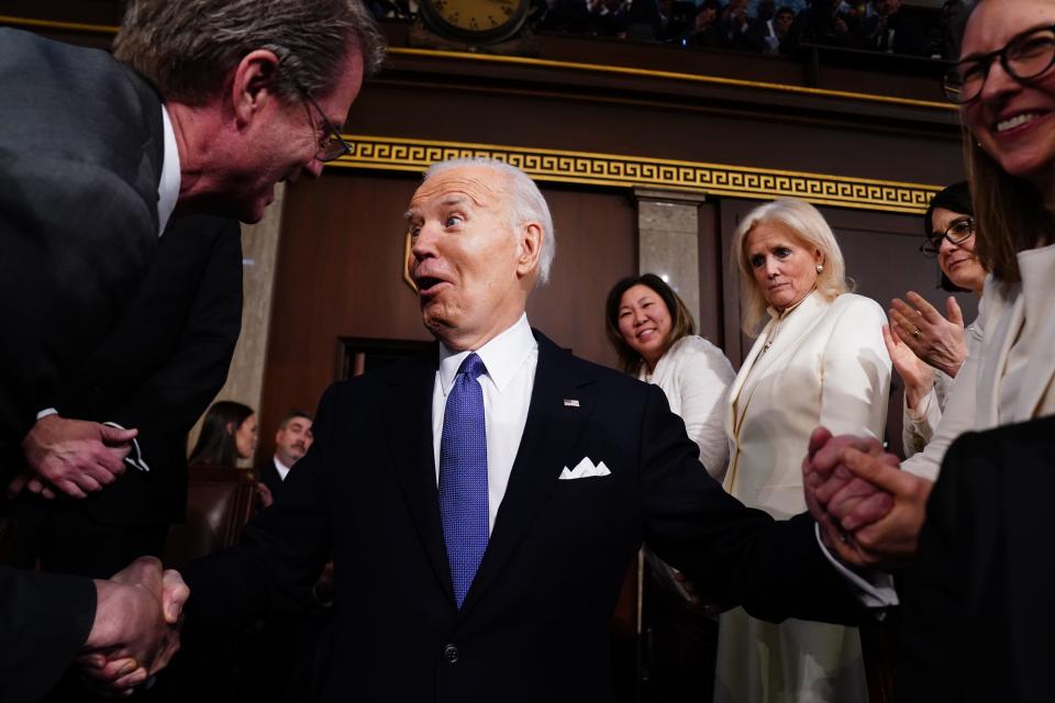 Rep. Tim Burchett greets President Joe Biden as he arrives in the House on March 7 for his third State of the Union address.