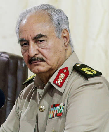 FILE PHOTO: Libya's eastern-based commander Khalifa Haftar attends General Security conference, in Benghazi, Libya October 14, 2017. REUTERS/Esam Omran Al-Fetori/File Photo