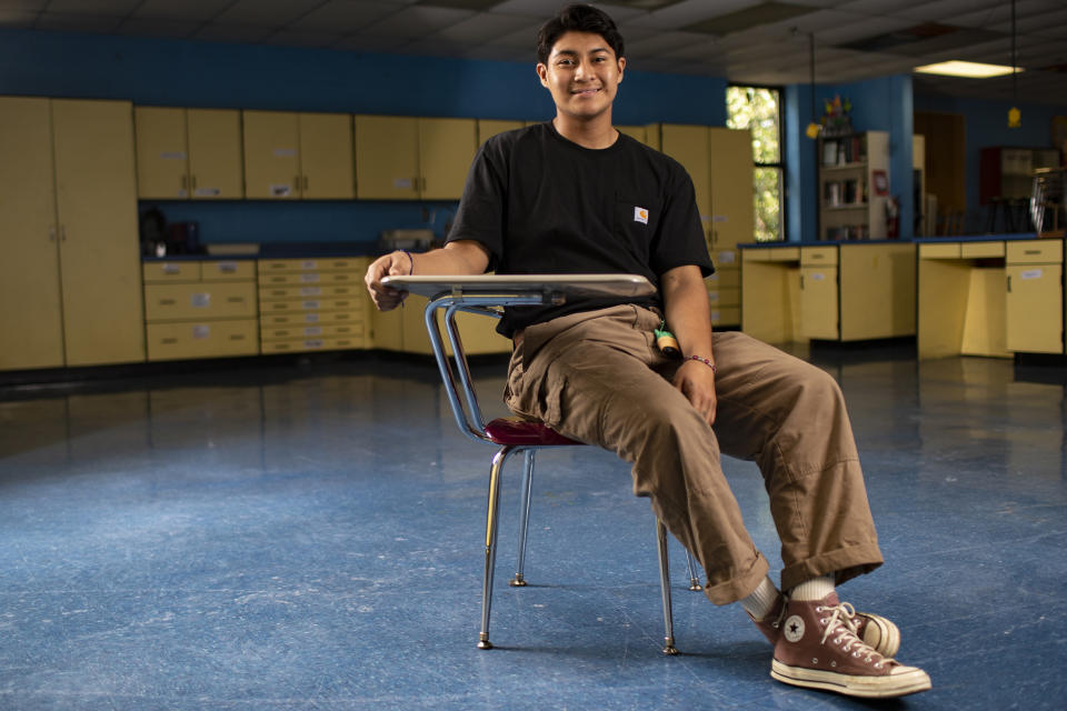Ever Balladares plans to go to community college in the fall. His parents’ classmates used to believe that further education is important, he says, but “they don’t think that anymore.” (Austin Anthony for The Hechinger Report)