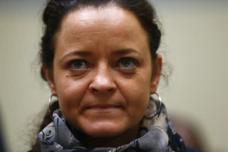 Defendant Beate Zschaepe arrives prior to the continuation of her trial at a courtroom in Munich, southern Germany, February 24, 2016. REUTERS/Michael Dalder