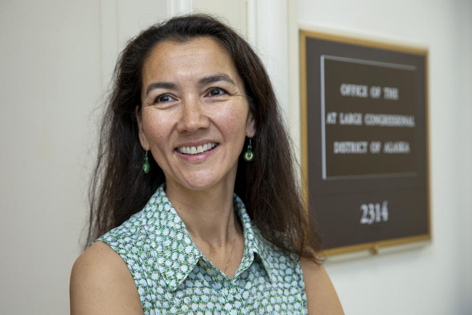 Rep.-elect Mary Peltola, D-Alaska, is interviewed on Capitol Hill in Washington on Monday, Sept. 12, 2022. (AP Photo/Amanda Andrade-Rhoades)