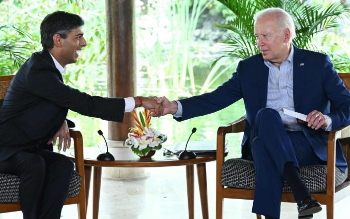 Rishi Sunak and Joe Biden hold talks at the G20 summit in Bali, Indonesia today - Saul Loeb/AFP