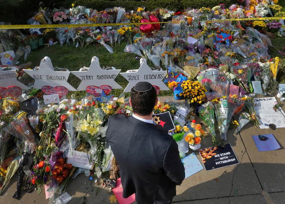 PITTSBURGH, 2018: A memorial outside the Tree of Life synagogue.<span class="copyright">Cathal McNaughton—Reuters</span>