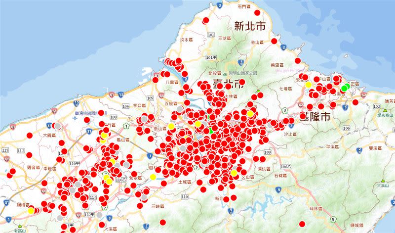 「蛋蛋前線支援地圖」紅色代表已售完。（圖／翻攝自蛋蛋前線支援地圖）