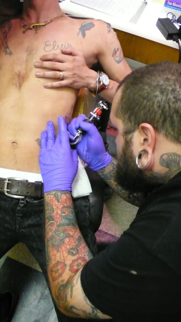 Blake Fielder-Civil got tattooed at Fineline in the East Village. Courtsey of Phil Meynell