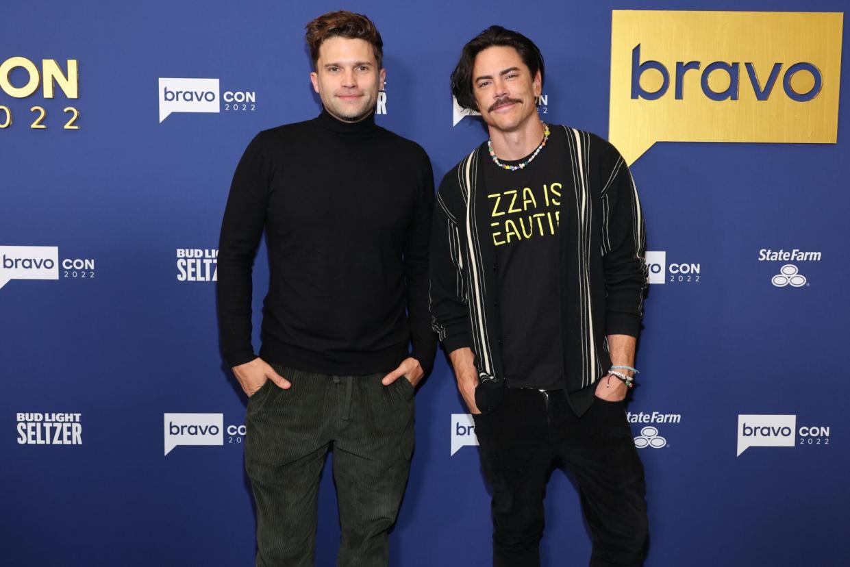 BRAVOCON -- BravoCon 2022 Red Carpet from the Javits Center in New York City on Saturday, October 15, 2022 -- Pictured: (l-r) Tom Schwartz, Tom Sandoval -- (Photo by: Cindy Ord/Bravo via Getty Images)