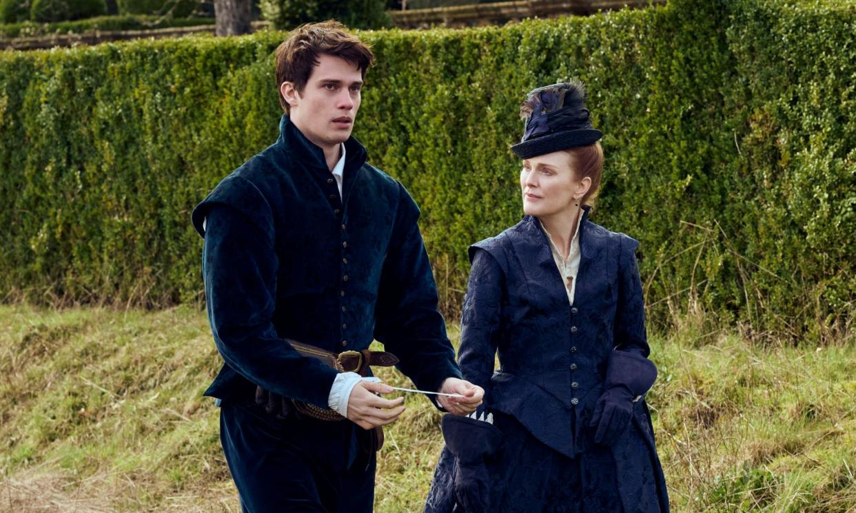 <span>The ‘coldly magnificent’ Julianne Moore, right, and Nicholas Galitzine as scheming mother and son in Mary & George.</span><span>Photograph: Sky UK</span>