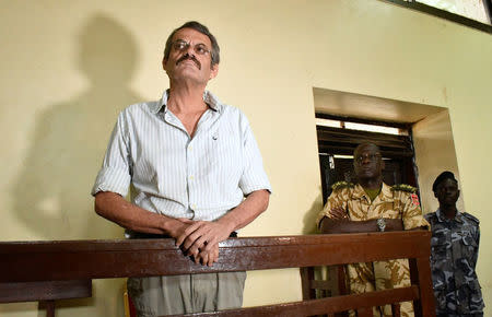 William John Endley, a South African national and an adviser to South Sudanese rebel leader Riek Machar, stands in the dock, in the High Court in Juba, South Sudan February 23, 2018. REUTERS/Samir Bol