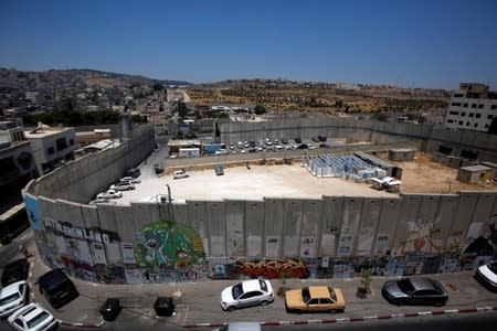 View shows sections of the Israeli barrier in Bethlehem, in the Israeli-occupied West Bank