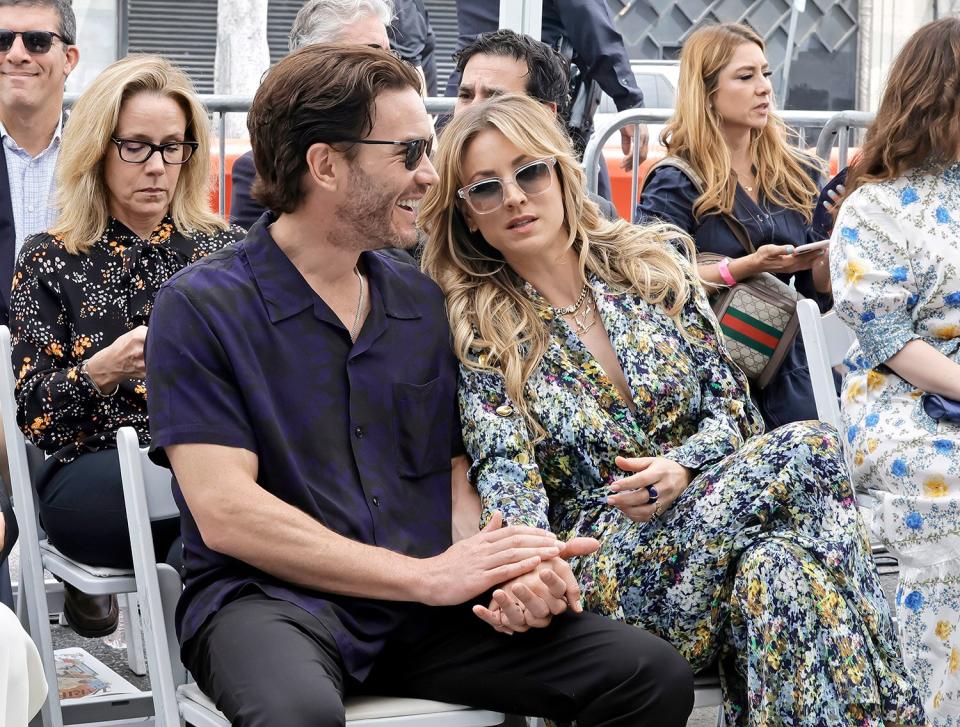 HOLLYWOOD, CALIFORNIA - MAY 23: (L-R) Tom Pelphrey and Kaley Cuoco attend as Greg Berlanti is honored with a star on the Hollywood Walk of Fame on May 23, 2022 in Hollywood, California. (Photo by Kevin Winter/Getty Images)