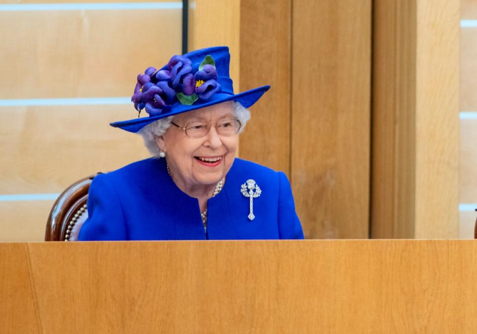 EDINBURGH, SCOTLAND - JUNE 29: In this handout from the Scottish Parliament - Queen Elizabeth II and Prince Charles, Duke of Rothesay with Presiding Officer Ken Macintosh attend the 20th Anniversary celebrations of the Scottish Parliament on June 29, 2019 in Edinburgh, Scotland. (Photo by Katielee Arrowsmith/Scottish Parliament/Handout via Getty Images)