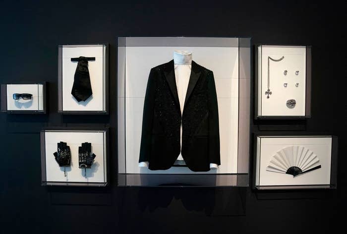 The personal effects of German fashion designer Karl Lagerfeld are displayed during the press preview of The Costume Institute's exhibition titled Karl Lagerfeld: A Line of Beauty, at The Metropolitan Museum of Art in New York City on May 1, 2023.