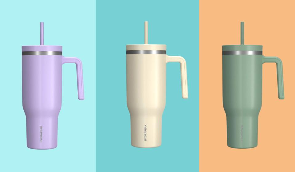 Hydrapeak Voyager travel tumblers in lilac, cream and sage.