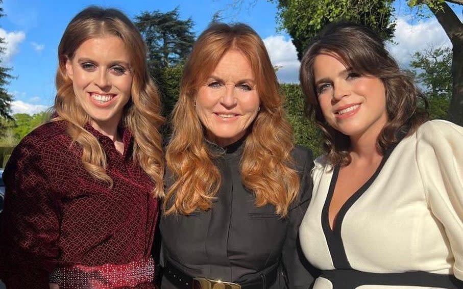 The Duchess of York with Princess Eugenie and Princess Beatrice. She is said to be recuperating with her family