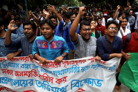 Students shout slogan as they join in a rally to protest against the murder of Abrar Fahad, a student of Bangladesh University of Engineering and Technology (BUET) in Dhaka
