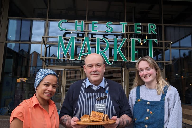 Stephanie Peters, owner of Pastry Pedaleur, Geoff Hughes, a local butcher located in the Market, and Emma Roberts who is the head baker for Pastry Pedaleur