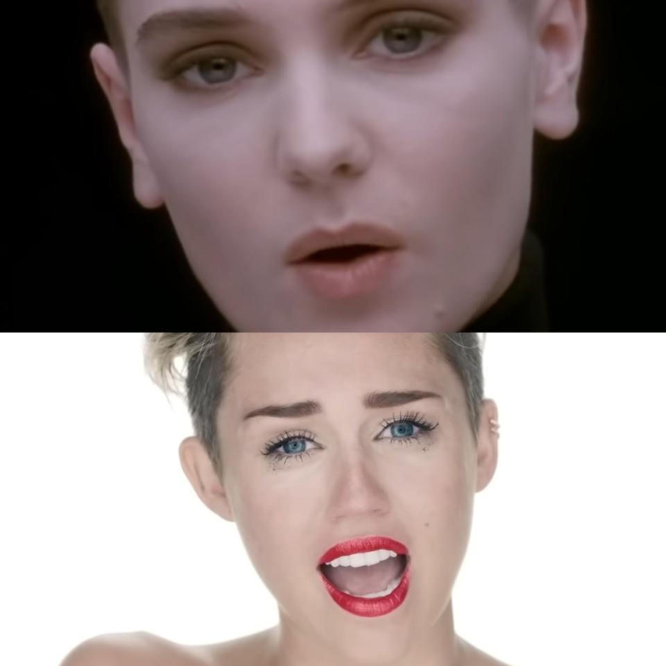 Cyrus cited O'Connor's "Nothing Compares 2 U" as inspiration for the visuals of "Wrecking Ball."