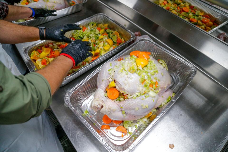 Turkeys are stuffed for the annual Turkey Tango to feed Homeless Alliance at Francis Tuttle Culinary Arts in Oklahoma City, on Monday, Nov. 20, 2023.