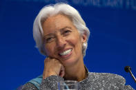 International Monetary Fund Managing Director Christine Lagarde speaks during a news conference after the International Monetary and Financial Committee conference at the World Bank/IMF Spring Meetings in Washington, Saturday, April 13, 2019. (AP Photo/Jose Luis Magana)