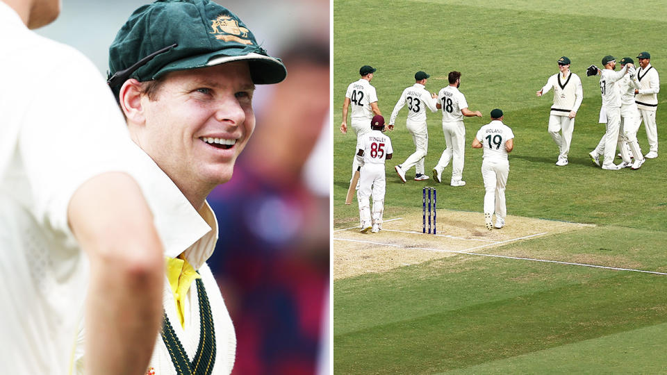 Steve Smith, pictured here after leading Australia to victory over the West Indies in the second Test.