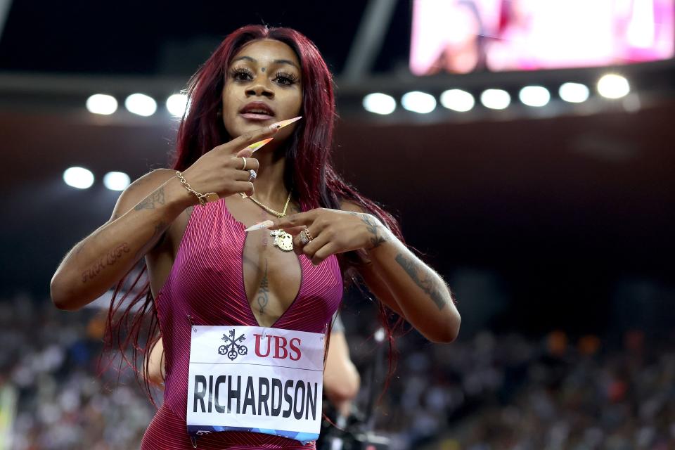 Sha&#39;Carri Richardson competes in the Women&#39;s 100 Metres during the Weltklasse Zurich 2022, part of the 2022 Diamond League series at Stadion Letzigrund on September 08, 2022 in Zurich, Switzerland. (Photo by Alexander Hassenstein/Getty Images)