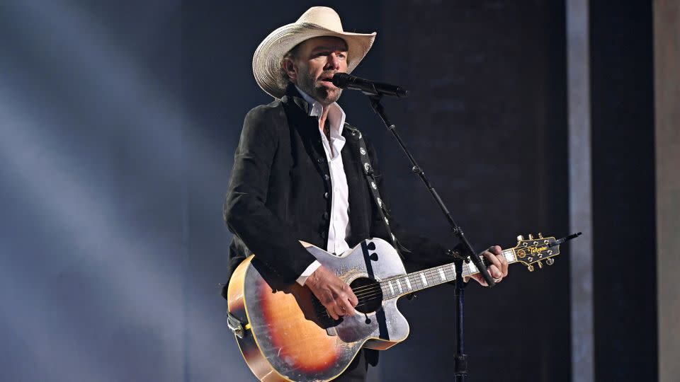 Toby Keith, seen here performing at the People's Choice Country Awards in Nashville in 2023, died in February after a battle with cancer. - Katherine Bomboy/NBC/Getty Images
