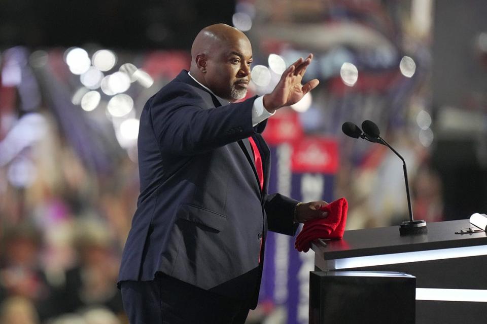 Lt. Gov. Mark Robinson (NC) speaks during the first day of the Republican National Convention. The RNC kicked off the first day of the convention with the roll call vote of the states.