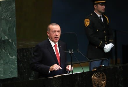 Turkey's President Recep Tayyip Erdogan addresses the 73rd session of the United Nations General Assembly at U.N. headquarters in New York, U.S., September 25, 2018. REUTERS/Shannon Stapleton
