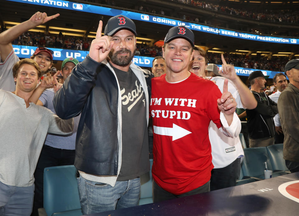 Ben Affleck y Matt Damon son fans de los Boston Red Sox. (Foto de Jerritt Clark/Getty Images)