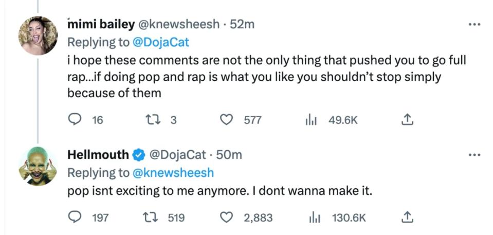 screenshot of Doja Cat from twitter