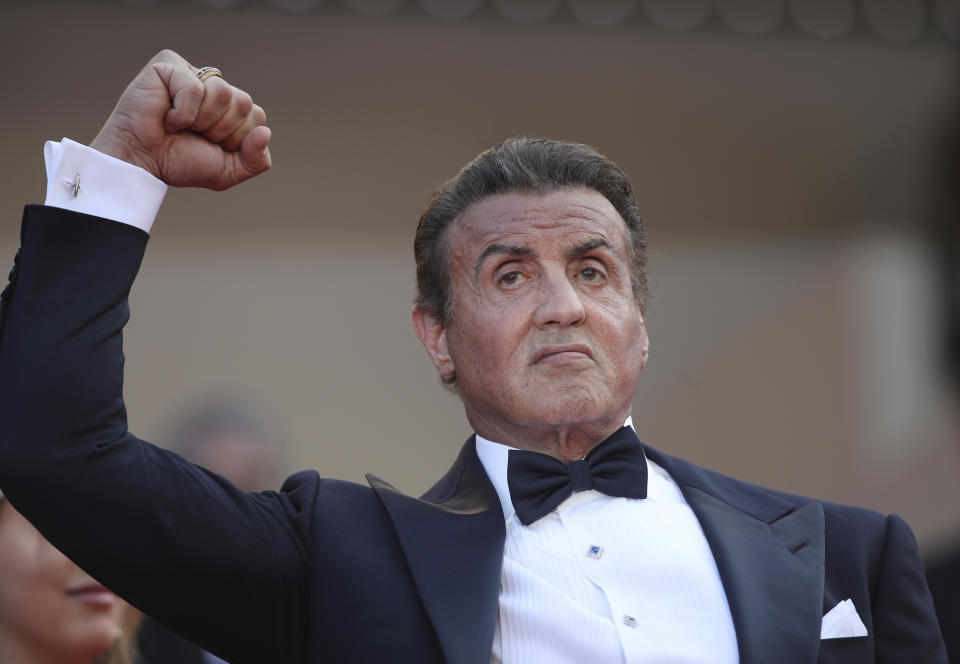 Actor Sylvester Stallone poses for photographers upon arrival at the awards ceremony of the 72nd international film festival, Cannes, southern France, Saturday, May 25, 2019. (AP Photo/Petros Giannakouris)