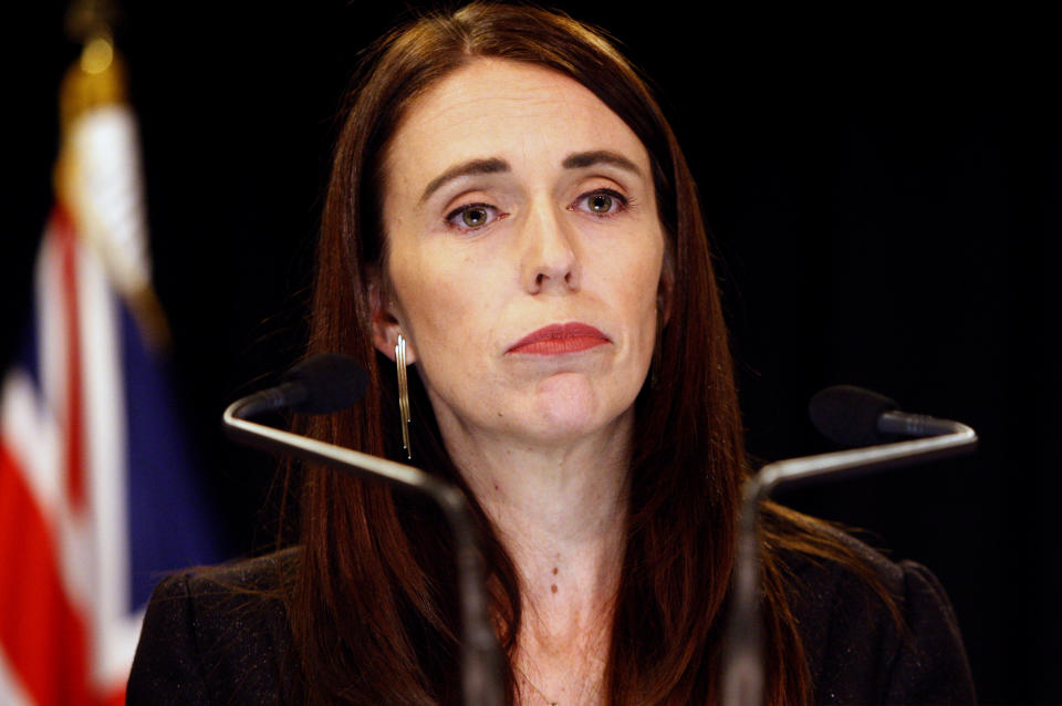 FILE - In this March 25, 2019, file photo, New Zealand Prime Minister Jacinda Ardern addresses a press conference in Wellington, New Zealand. Ardern has named a Supreme Court justice to head New Zealand’s top-level investigation into the actions of security agencies and other issues related to the mosque shootings. (AP Photo/Nick Perry, File)