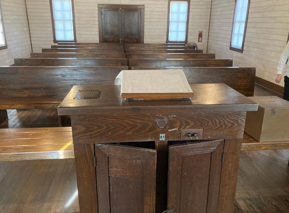 Elvis Presley stood near this original pulpit in this Assembly of God church when he was about 8 years old in the 1940s and sang publicly for the first time. The church is in Tupelo, Mississippi, where Elvis was born.