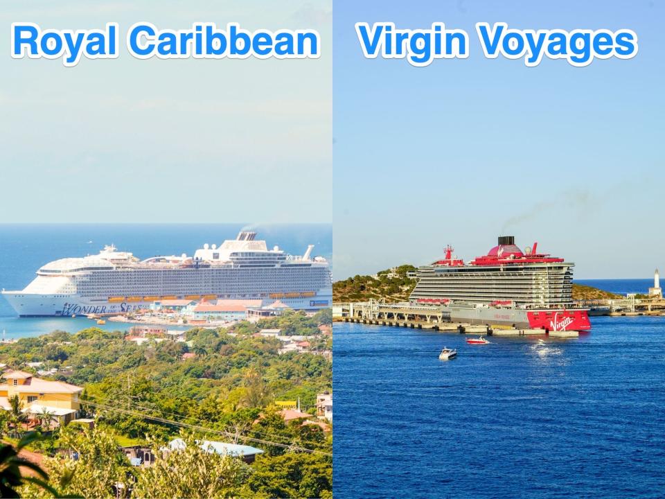 Left: a Royal Caribbean ship. Right: a Virgin Voyages ship