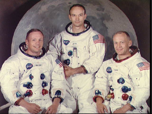 Picture courtesy of NASA. The Apollo 11 crew, from left: Neil Armstrong, Michael Collins and Buzz Aldrin