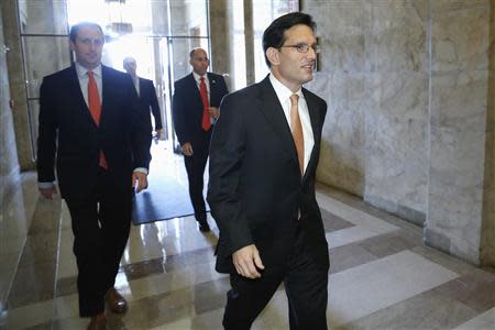 U.S. House Majority Leader Eric Cantor (R-VA) (R) arrives at the U.S. Capitol in Washington, October 3, 2013. REUTERS/Jonathan Ernst