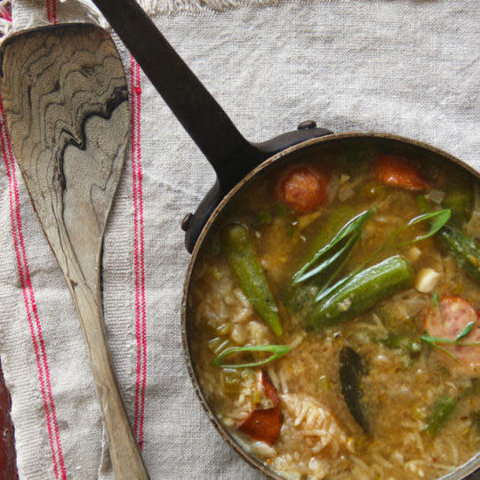 For the first-timer. Even a simple gumbo — made with rotisserie chicken and store-bought chicken broth — relies on a slow-cooked roux for flavor. To turn this into a weeknight dish, make the roux on the weekend so the rest comes together fast.