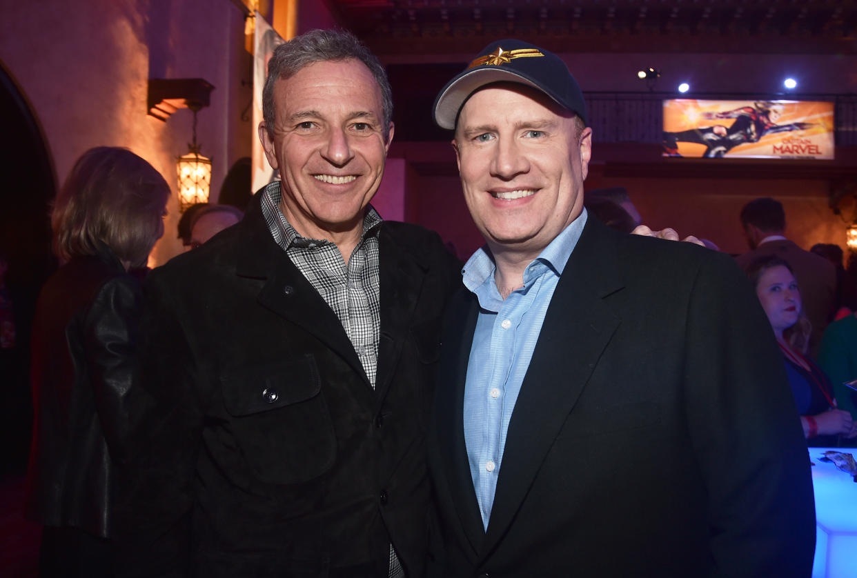HOLLYWOOD, CA - MARCH 04:  (L-R) The Walt Disney Company Chairman and CEO Bob Iger and President of Marvel Studios and producer Kevin Feige attend the Los Angeles World Premiere of Marvel Studios' 